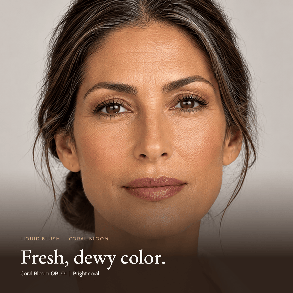 Close-up of model for Liquid Blush in Coral Bloom