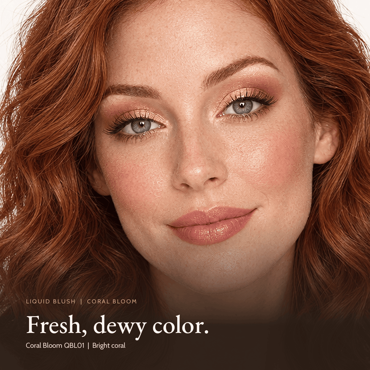 Close-up of model for Liquid Blush in Coral Bloom