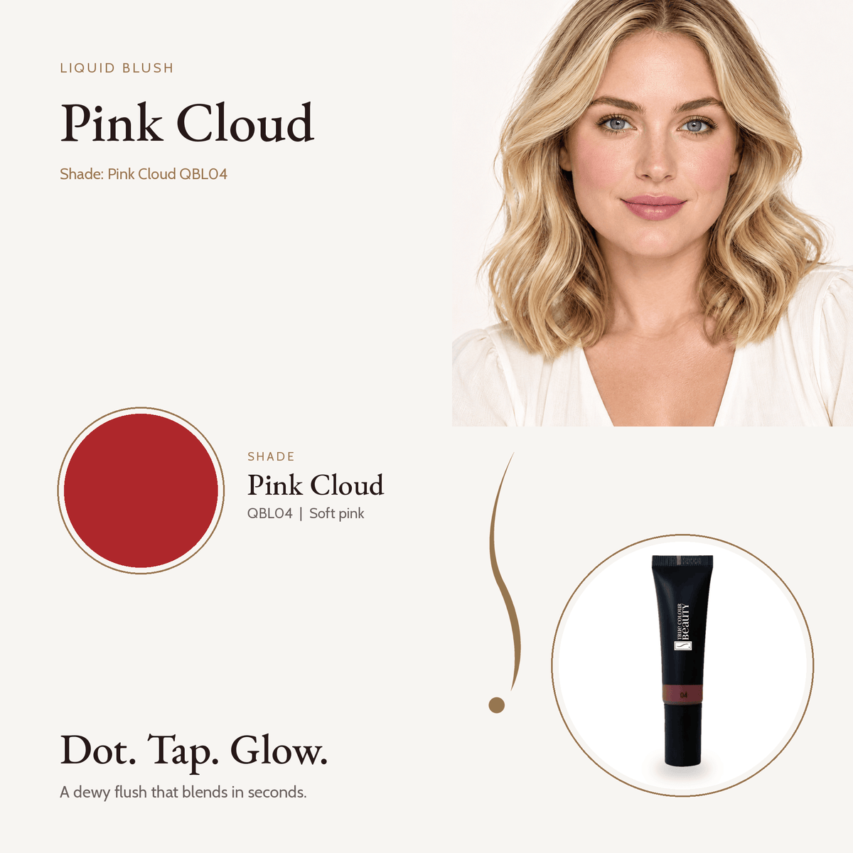 Liquid Blush Pink Cloud shade swatch with model
