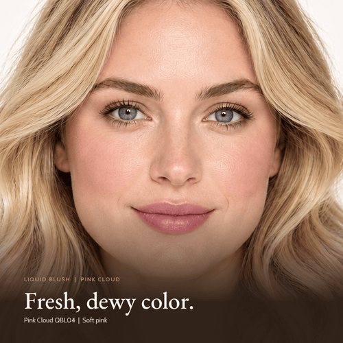 Close-up of model for Liquid Blush in Pink Cloud
