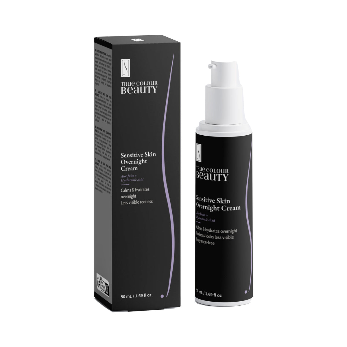 Sensitive Skin Overnight Cream, bottle and box, front view