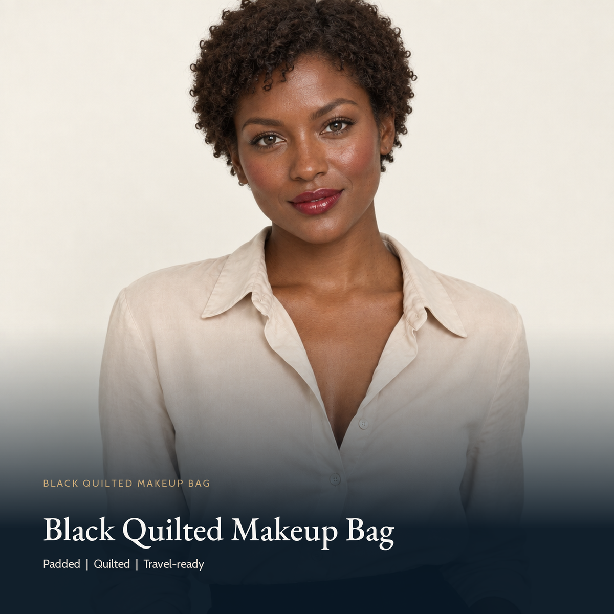 Black Quilted Makeup Bag - Padded Cosmetic Pouch Travel Organizer