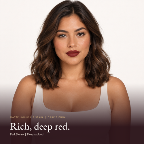 Model wearing Matte Liquid Lip Stain - Deep Burgundy