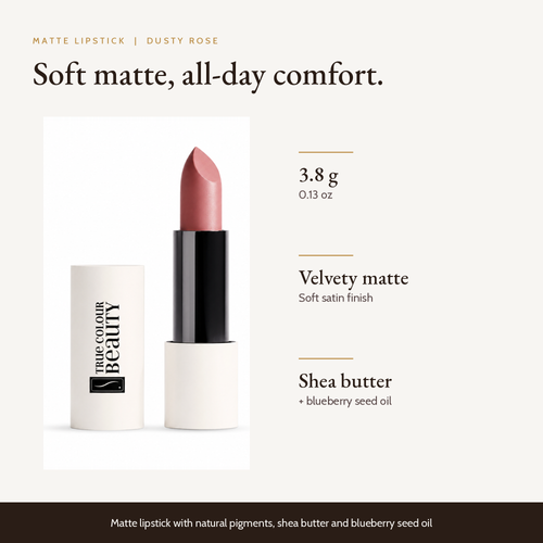 Matte Lipstick Dusty Rose, 3.8 g lipstick with shea butter and blueberry seed oil