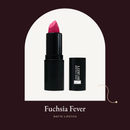 Matte Lipstick in Fuchsia Fever, a bright fuchsia pink, with its black cap.