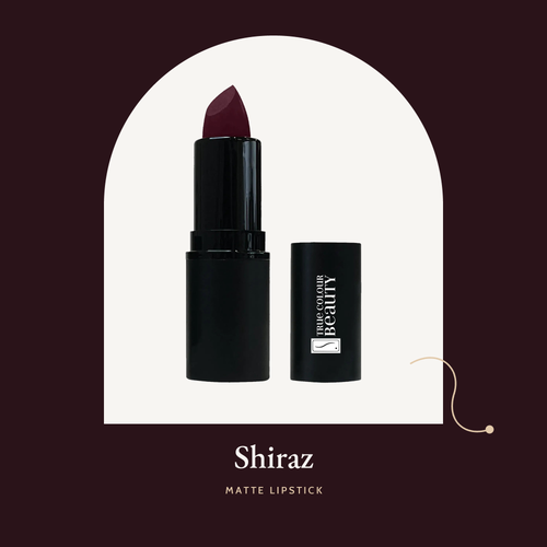 Matte Lipstick in Shiraz, a deep plum wine, with its black cap.