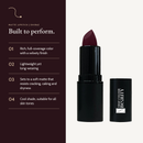 Matte Lipstick in Shiraz with key details: full coverage, lightweight, resists cracking, caking and dryness.