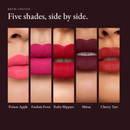 Matte Lipstick shade comparison showing five shades on lips, side by side.