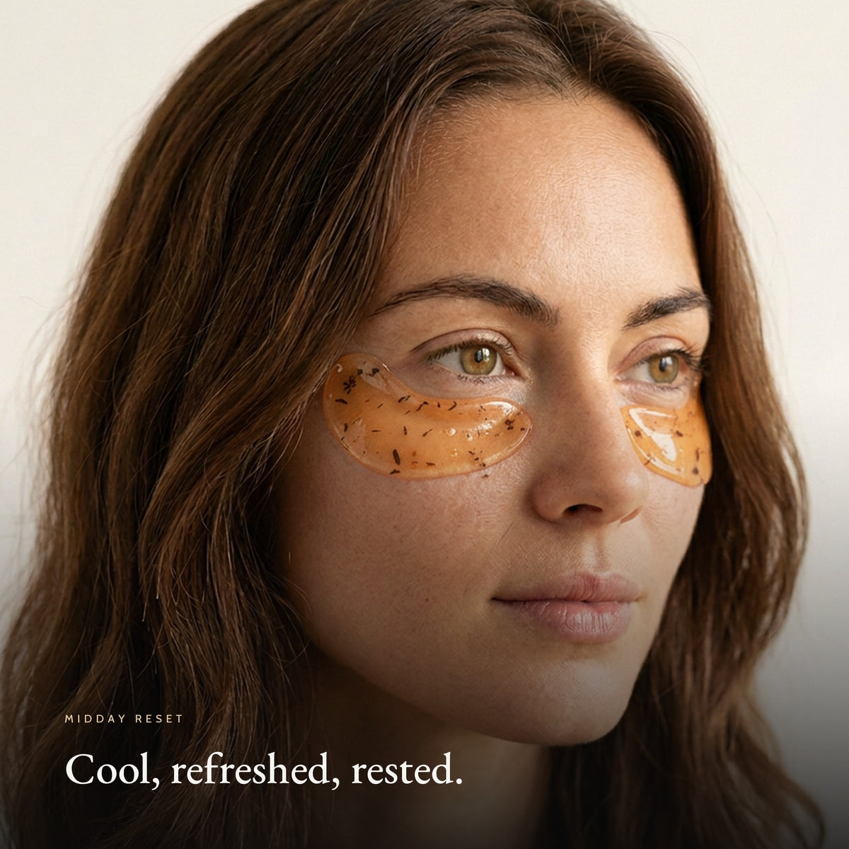 Woman wearing Midday Reset Eye Patches under her eyes