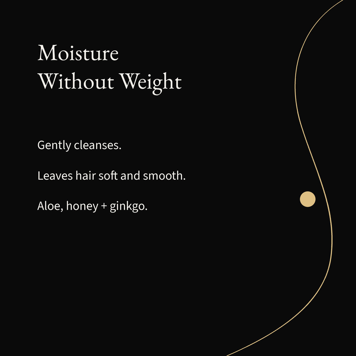 Moisturizing Shampoo: Gently cleanses. Leaves hair soft and smooth. Aloe, honey + ginkgo.