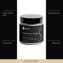 Earthy Moss Candle with four features: scent, natural soy wax, cotton wick, glass vessel