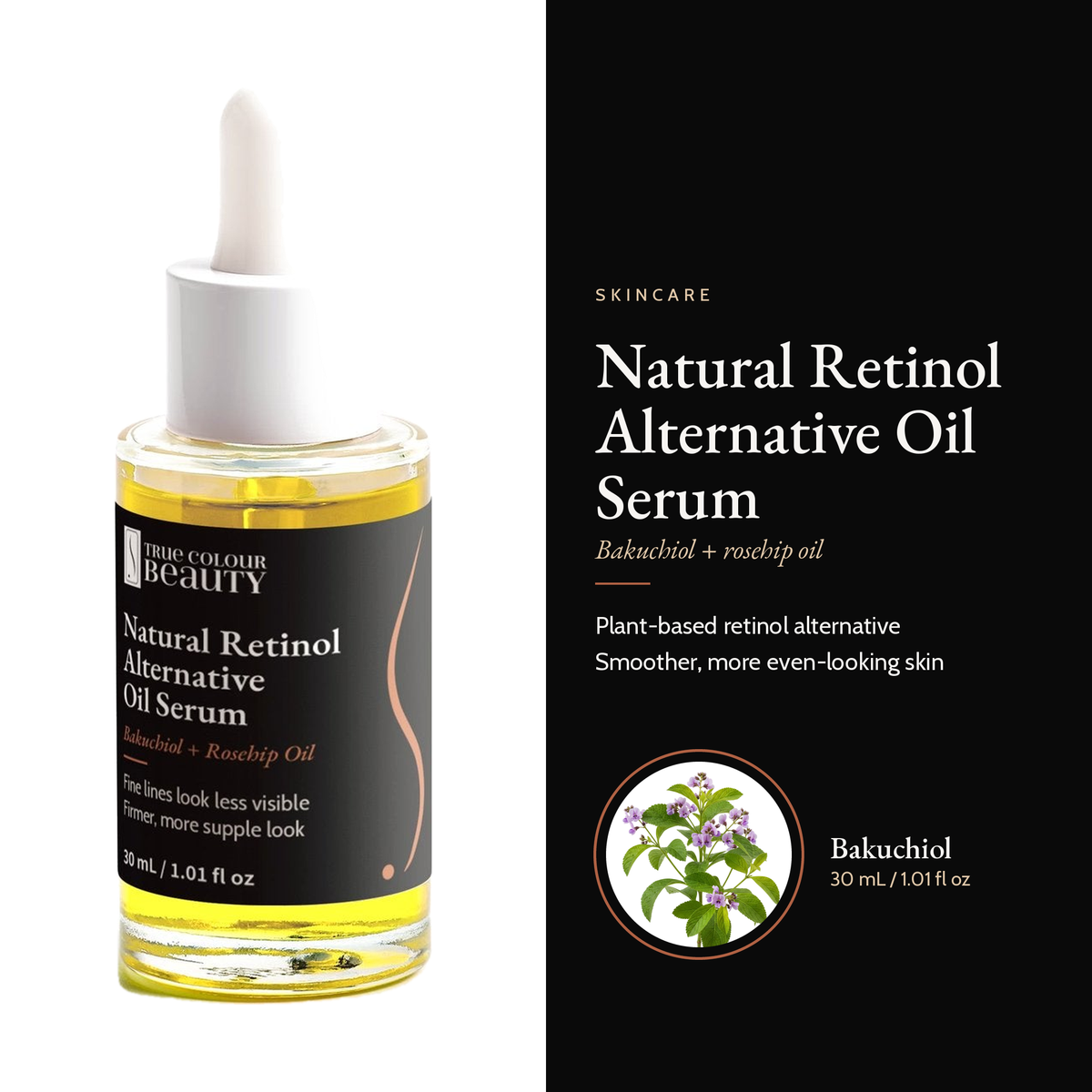 Natural Retinol Alternative Oil Serum, 30 mL / 1.01 fl oz: bakuchiol + rosehip oil, hero image
