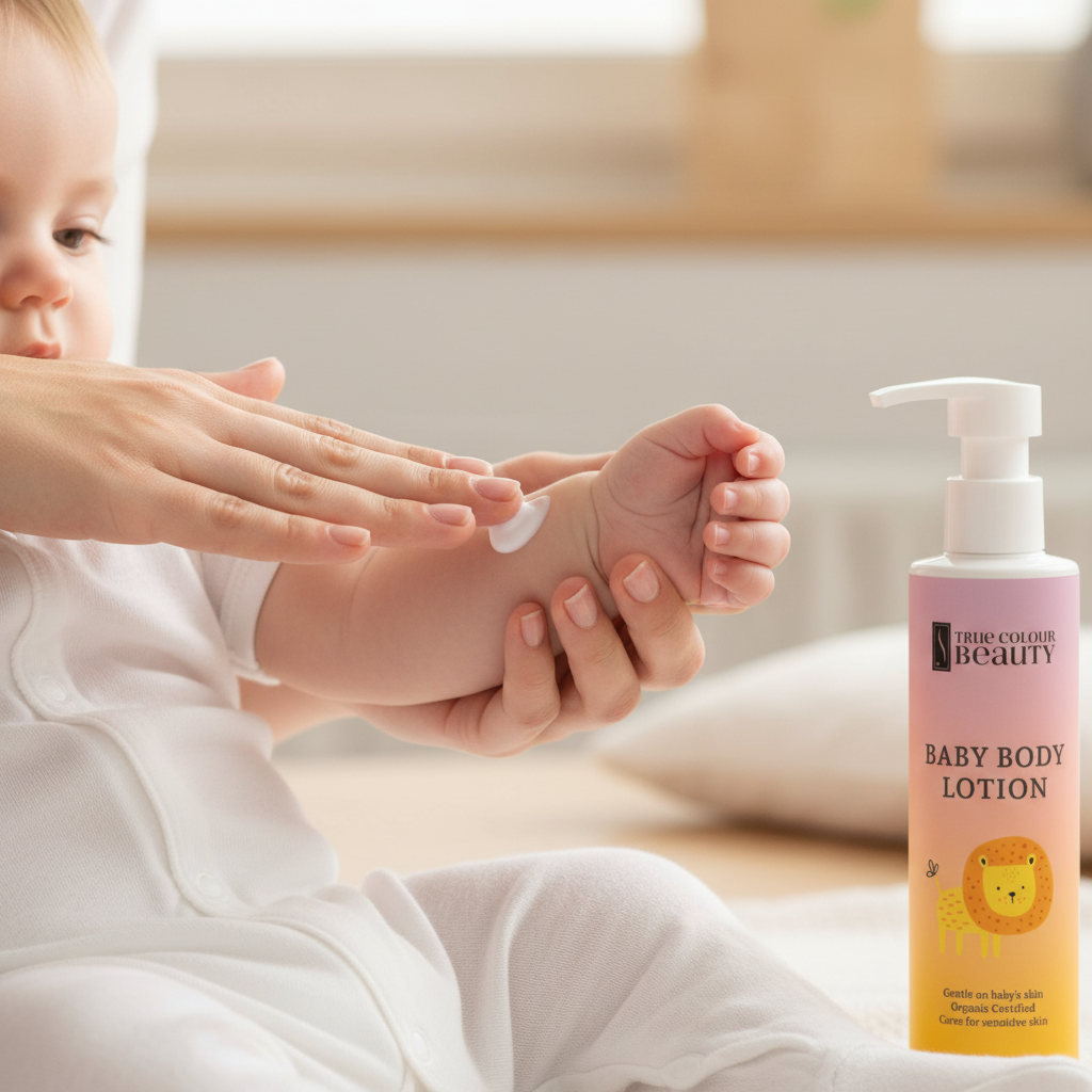 Parent applying lotion