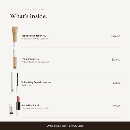 Peptide Complexion Makeup Artist Kit, what's inside with product values