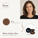 Powder Bronzer Pecan shade swatch with model