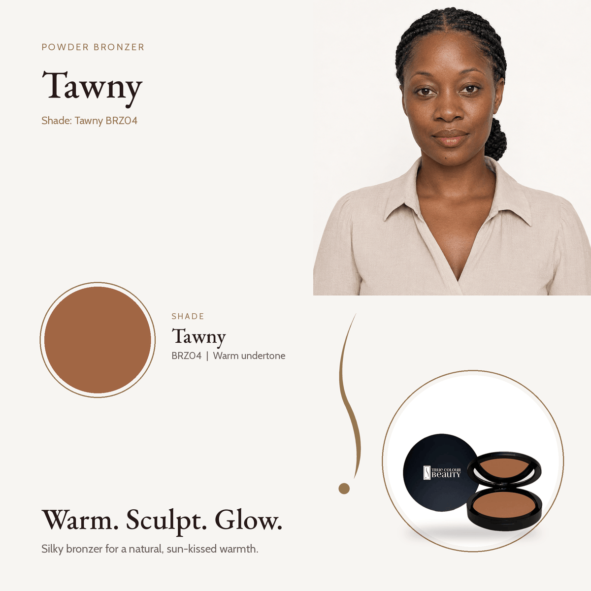 Powder Bronzer Tawny shade swatch with model