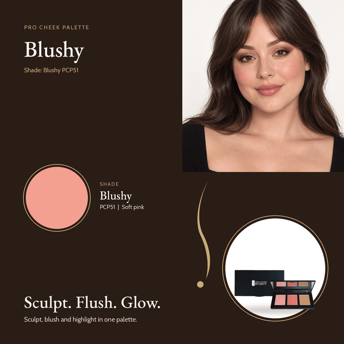 Pro Cheek Palette Blushy shade swatch with model