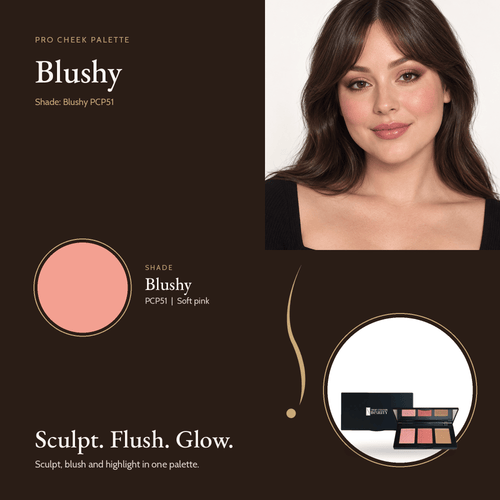 Pro Cheek Palette Blushy shade swatch with model