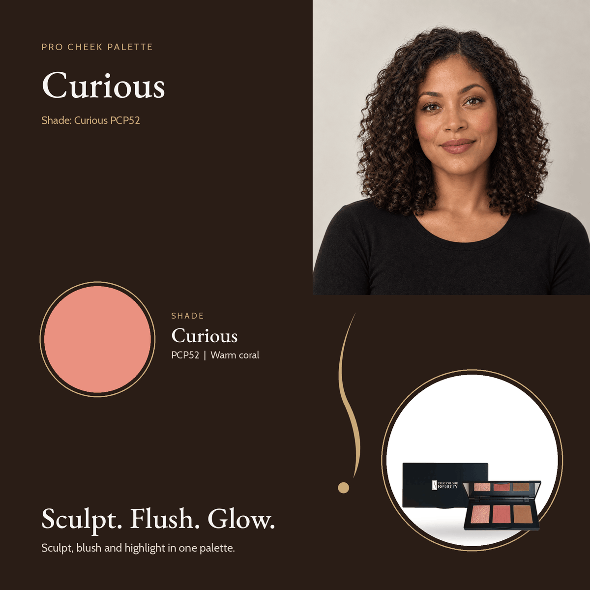 Pro Cheek Palette Curious shade swatch with model