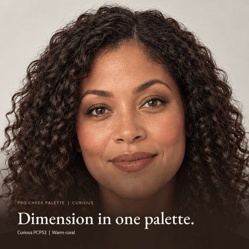 Close-up of model for Pro Cheek Palette in Curious
