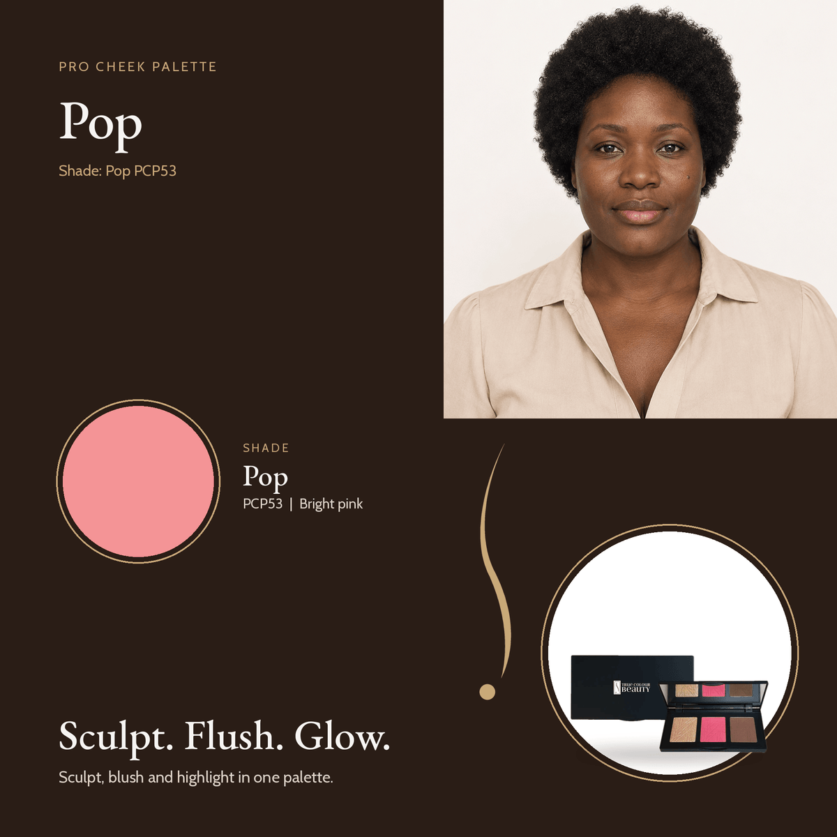 Pro Cheek Palette Pop shade swatch with model