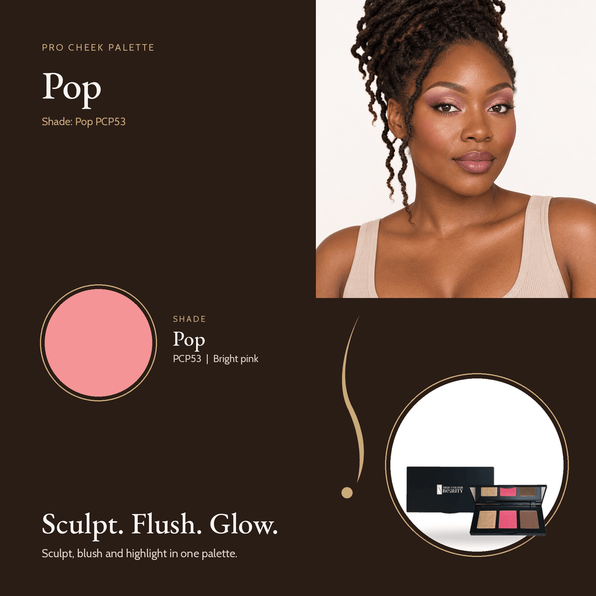 Pro Cheek Palette Pop shade swatch with model