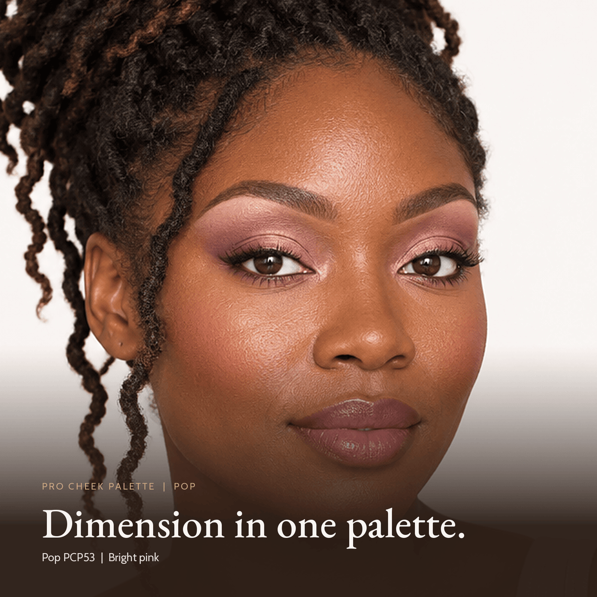 Close-up of model for Pro Cheek Palette in Pop