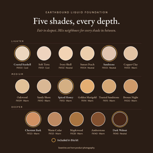 Professional MUA Kit, five Earthbound foundation shades included