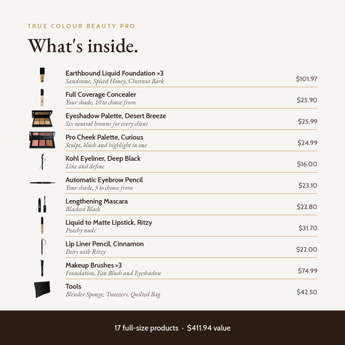 Professional MUA Starter Kit, what's inside with product values