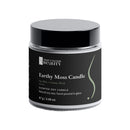 Earthy Moss Candle in a glass jar with black lid, natural soy wax