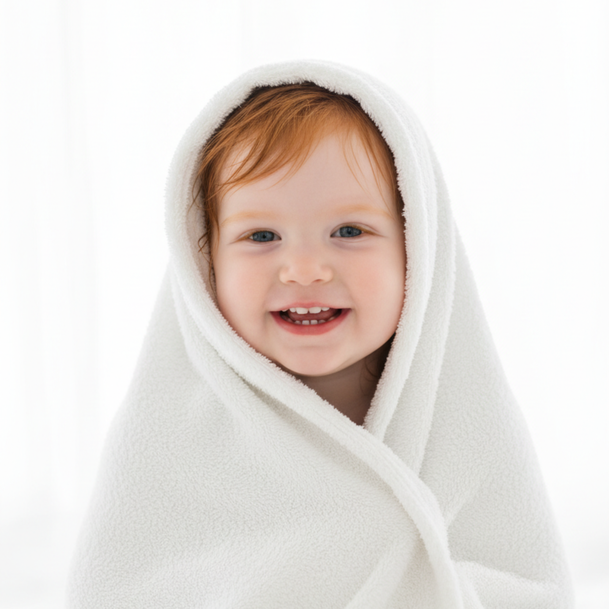 Redhead girl fully wrapped in towel