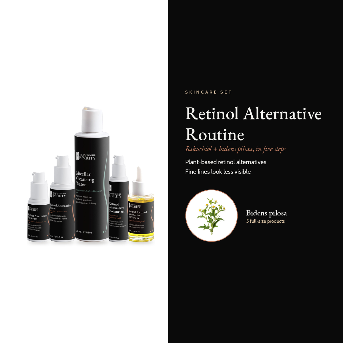Retinol Alternative Routine, bakuchiol + bidens pilosa skincare set, hero image