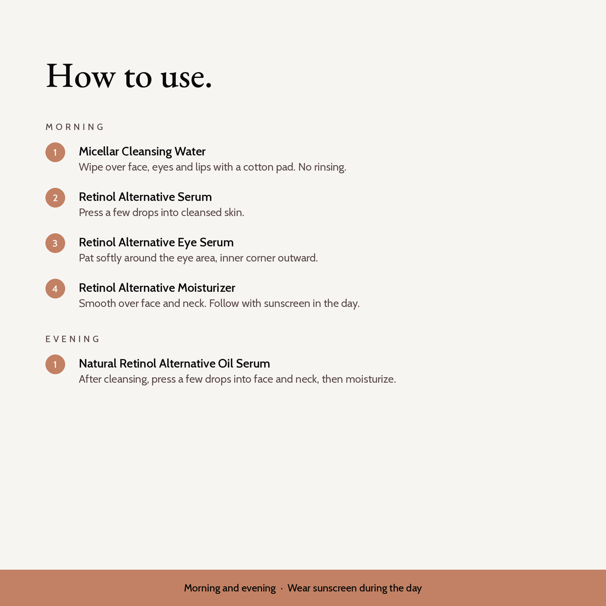 How to use the Retinol Alternative Routine, morning and evening steps
