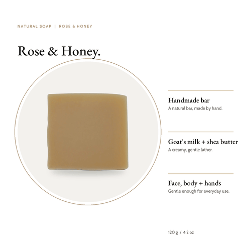 Rose & Honey Natural Soap bar with key benefits