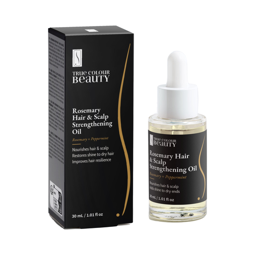 Rosemary Hair & Scalp Strengthening Oil, bottle and box, front view
