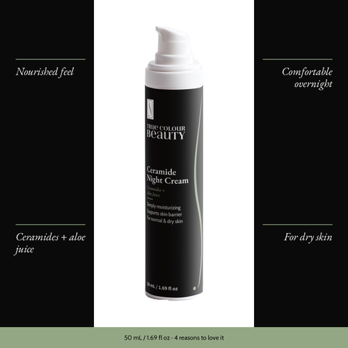 Ceramide Night Cream with four benefits: nourished feel, comfortable overnight, ceramides + aloe juice, for dry skin