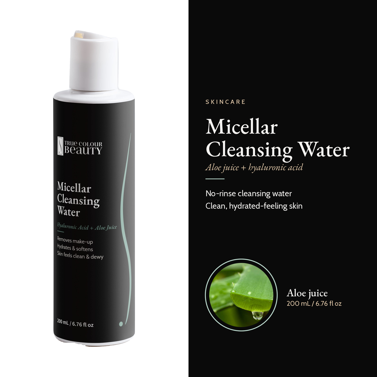 Micellar Cleansing Water, 200 mL / 6.76 fl oz: aloe juice + hyaluronic acid, hero image