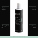 Micellar Cleansing Water with four benefits: removes make-up, removes impurities, clean, hydrated feel, no rinsing needed