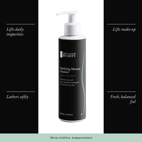 Purifying Mousse Cleanser with four benefits: lifts daily impurities, lifts make-up, lathers softly, fresh, balanced feel