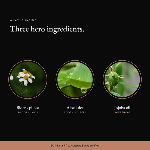 Three hero ingredients in Retinol Alternative Moisturizer: bidens pilosa, aloe juice, jojoba oil