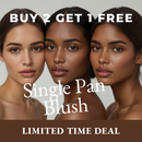 Three women with different skin tones featuring a makeup product with text 'Buy 2 Get 1 Free, Single Pan Blush, Limited Time Deal'.