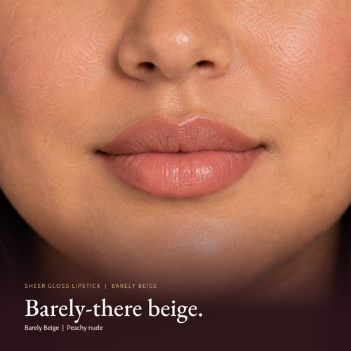 Model wearing Sheer Gloss Lipstick - Barely Beige