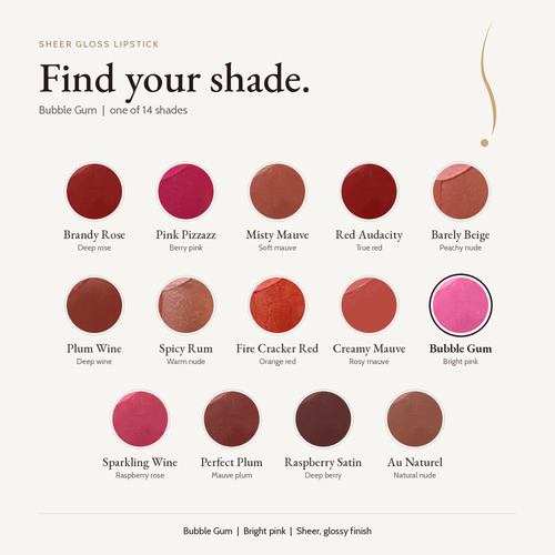 Sheer Gloss Lipstick - Bubble Gum shade card