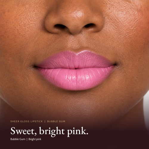 Model wearing Sheer Gloss Lipstick - Bubble Gum