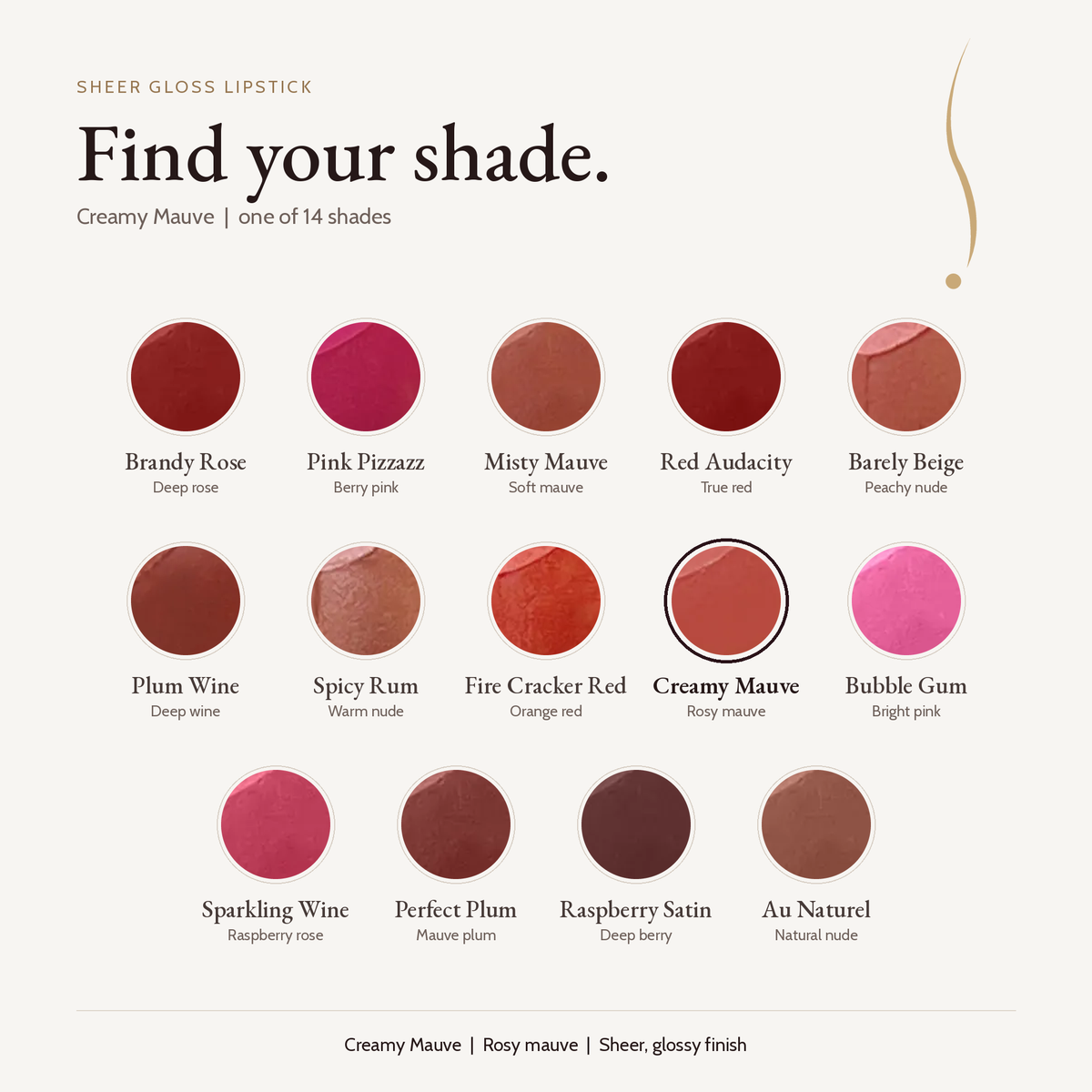 Sheer Gloss Lipstick - Creamy Mauve shade card