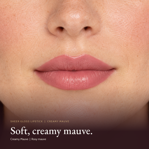 Model wearing Sheer Gloss Lipstick - Creamy Mauve