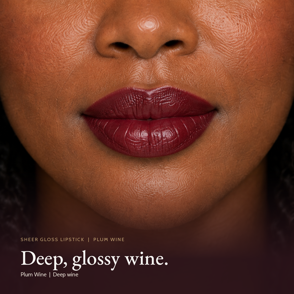 Model wearing Sheer Gloss Lipstick - Plum Wine