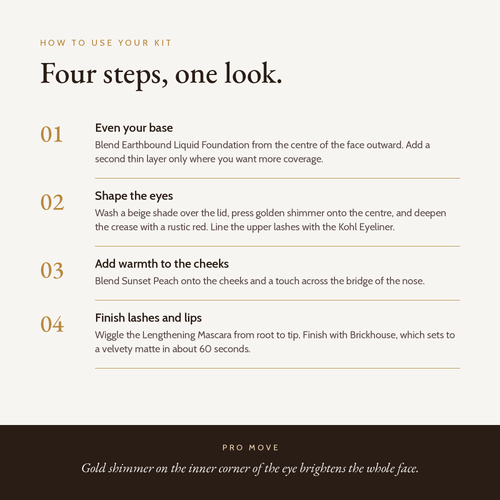 Beginner Makeup Kit Shimmering Sun, how to use, four steps