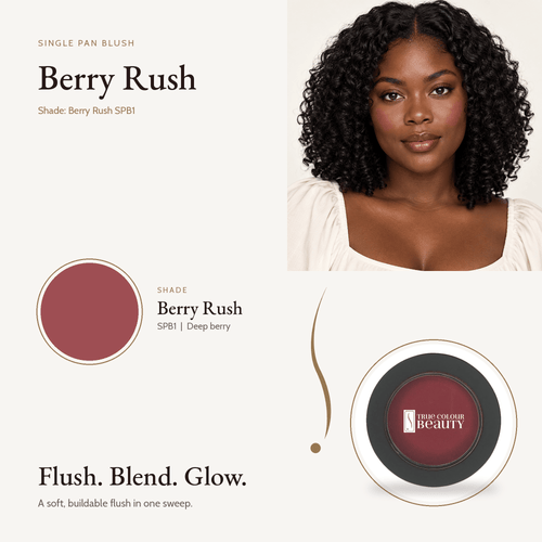 Single Pan Blush Berry Rush shade swatch with model