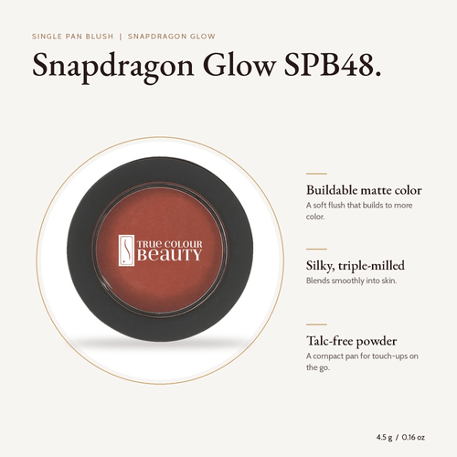 Single Pan Blush Snapdragon Glow compact, 4.5 g with key benefits